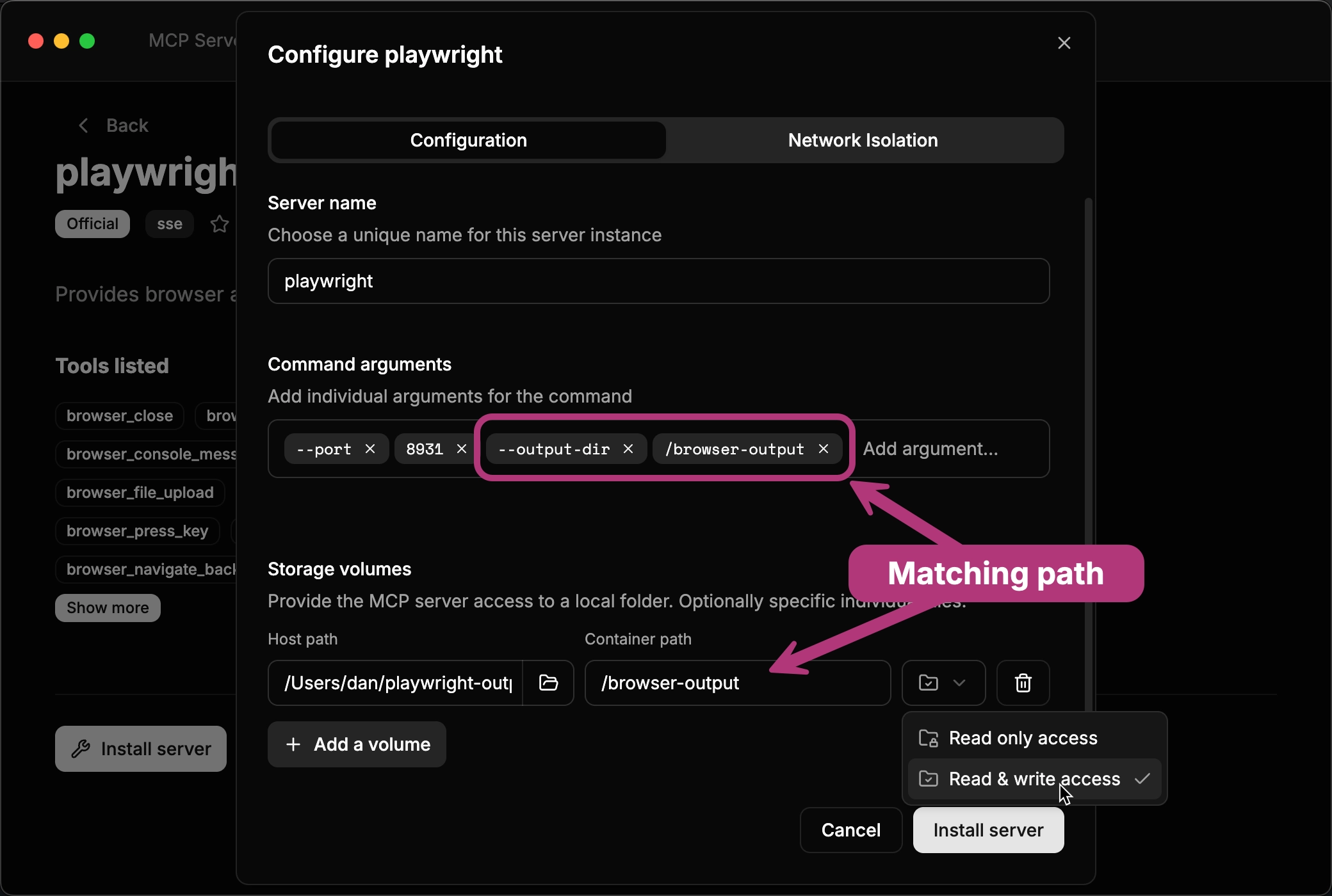 Filesystem MCP server UI